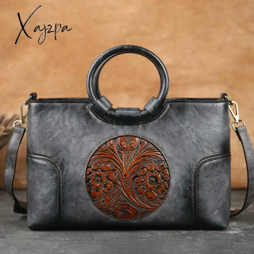 Xajzpa - New High Quality Leather Women Handbag Retro Handmade Embossed Shoulder Bag For Large